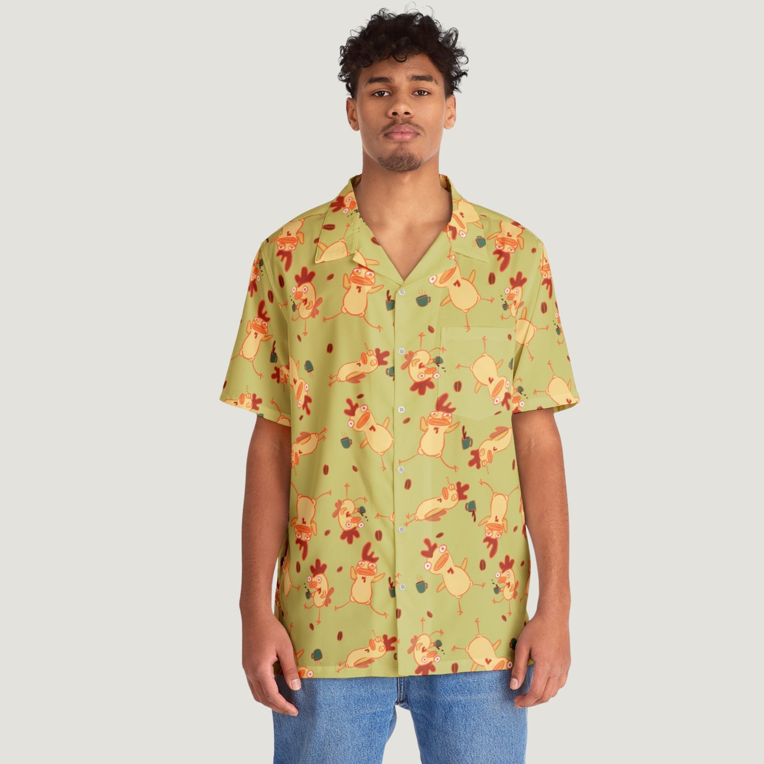 Fear and Loathing Inspired Aloha Shirt in SURFJOY style, White shirt with black line work, Psychedelic button up shirt