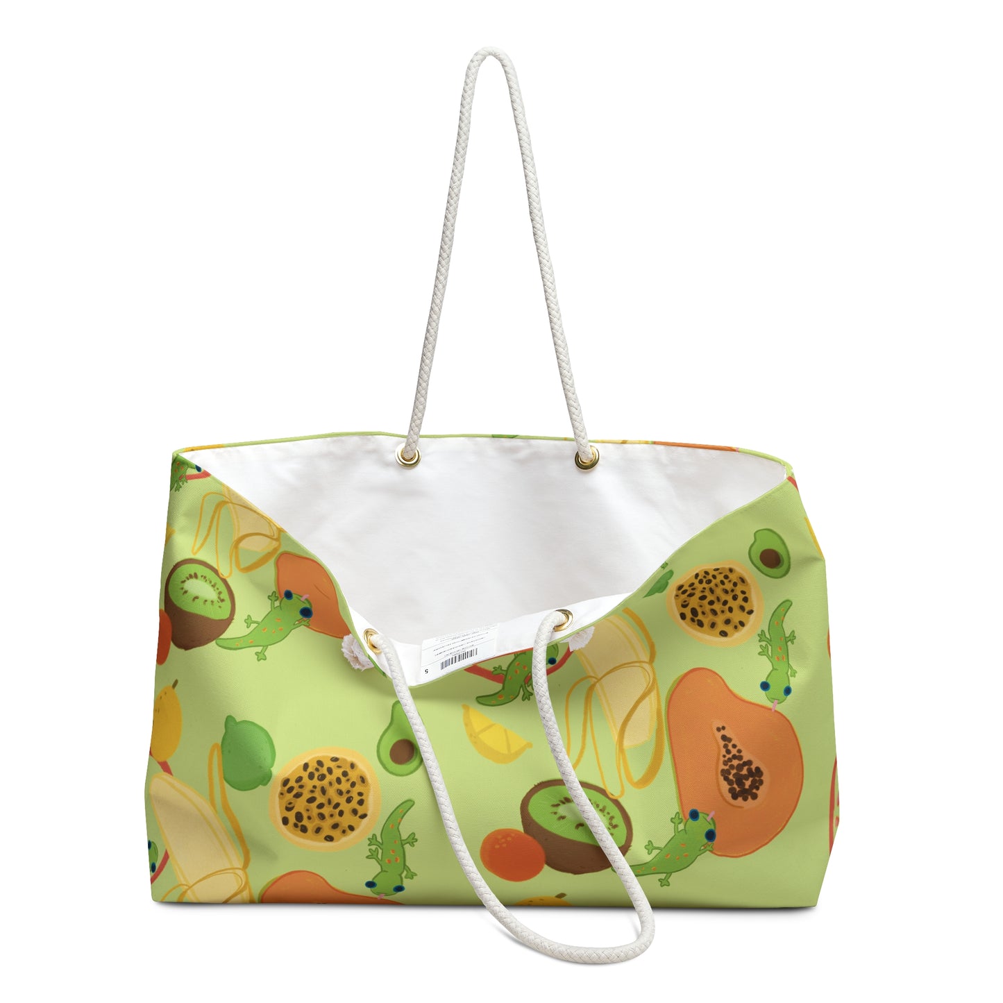 Tropical fruits n' gecko Weekender Beach Bag in Lime Green