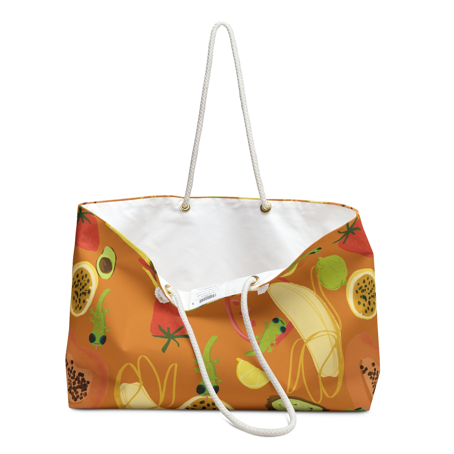 Tropical fruits n' gecko Weekender Beach Bag in Orange