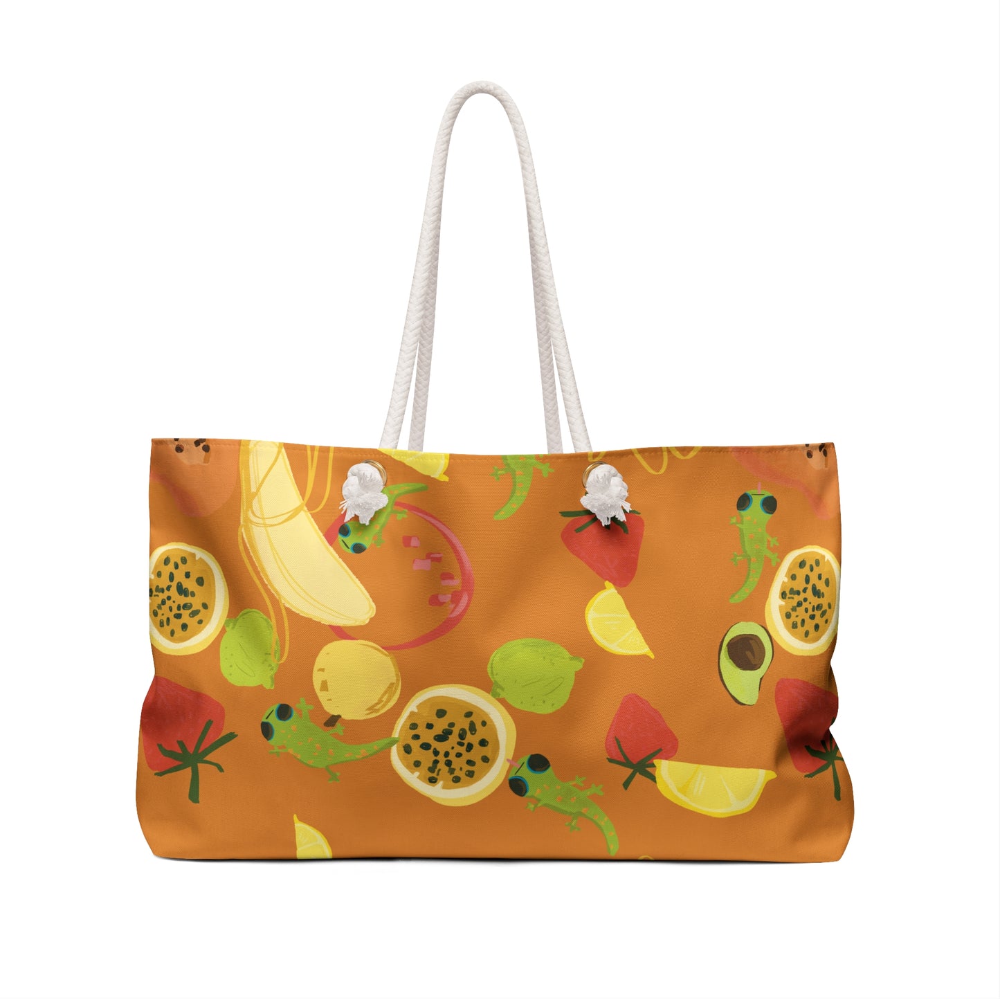 Tropical fruits n' gecko Weekender Beach Bag in Orange