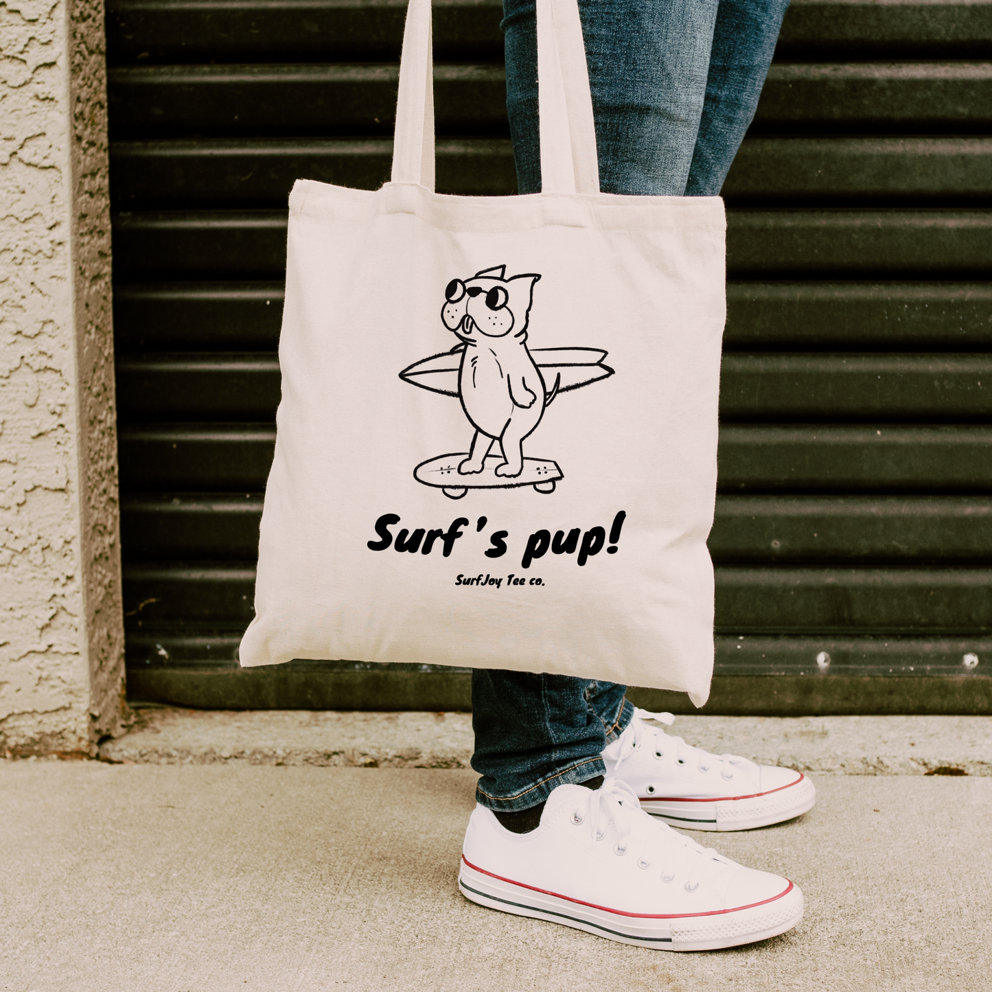 Surf's Pup! Surfing Doggo Tote Bag