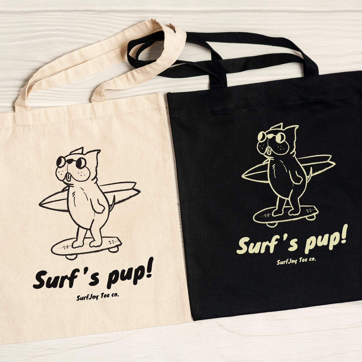 Surf's Pup! Surfing Doggo Tote Bag