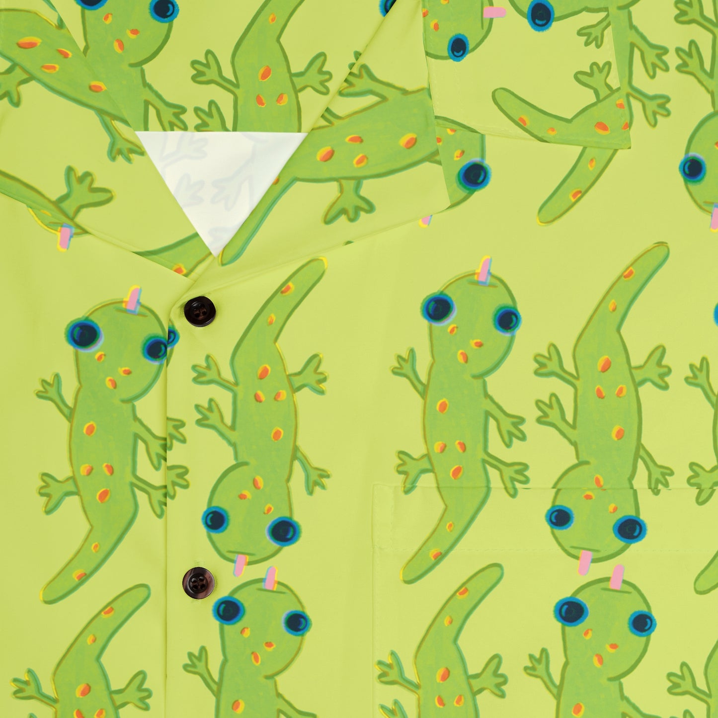 Green Button up aloha dress shirt with green gecko print, 90's nostalgic colors