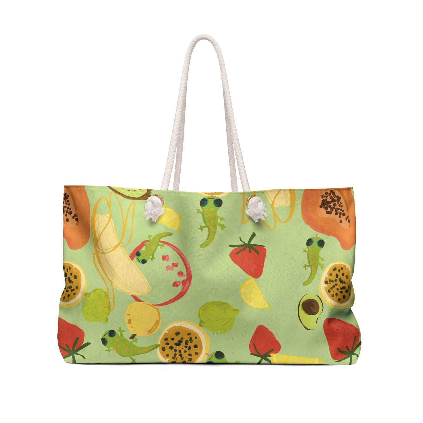 Tropical fruits n' gecko Weekender Beach Bag in Lime Green