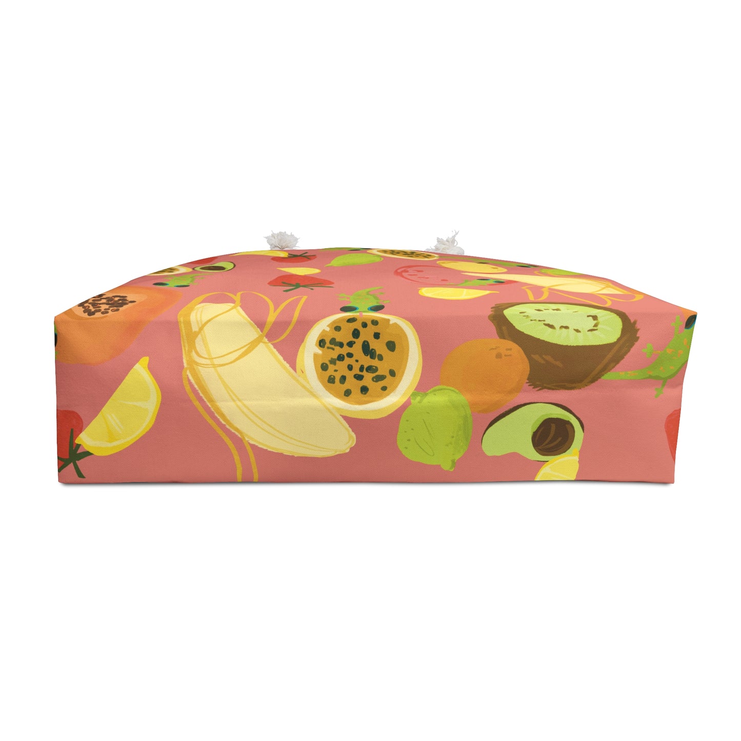 Tropical fruits n' gecko Weekender Beach Bag in Guava