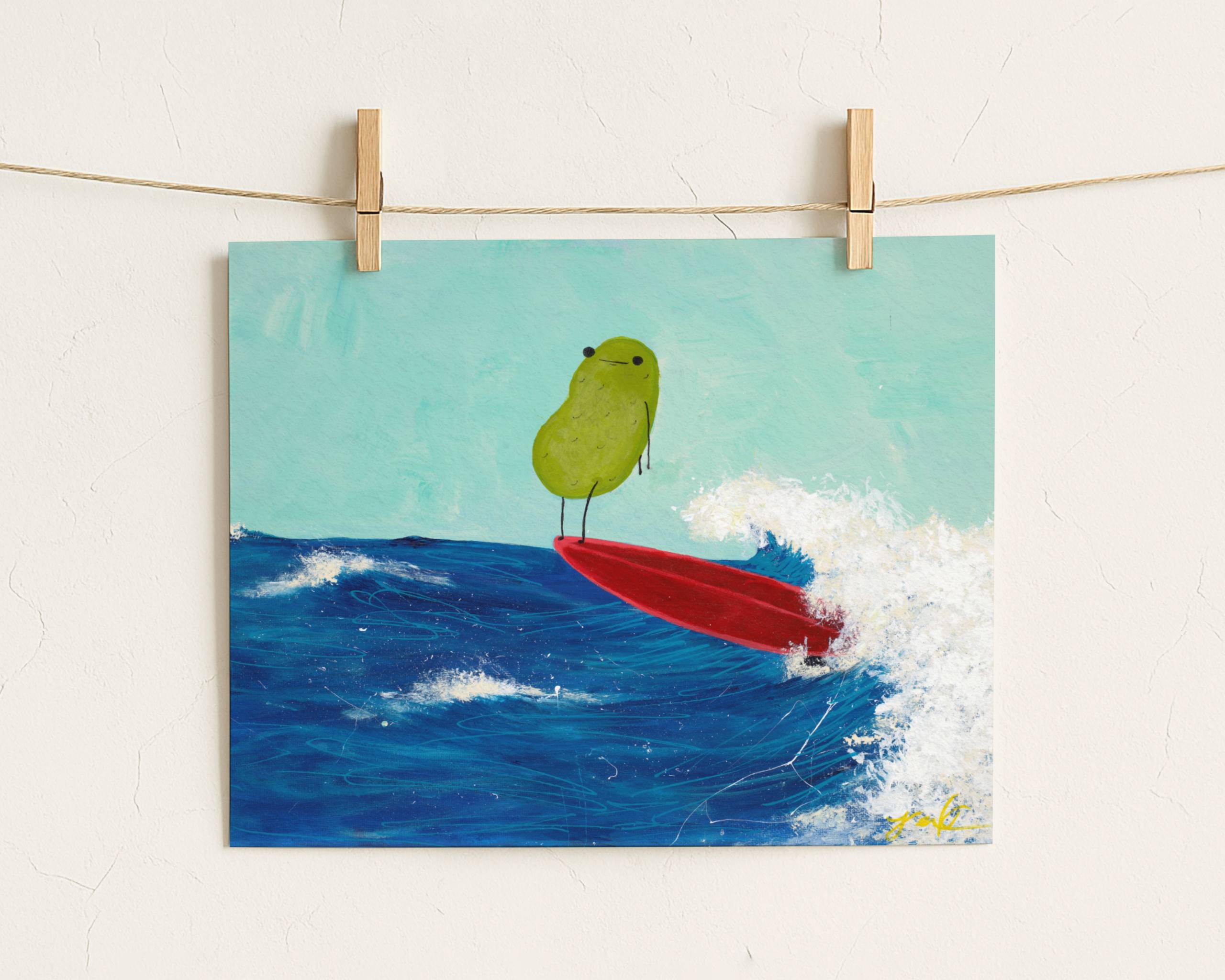 Surfing Pickle Art Print