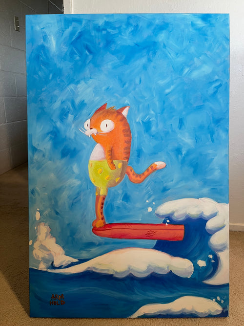 A Purrrfect Wave | 24x36" Original Painting