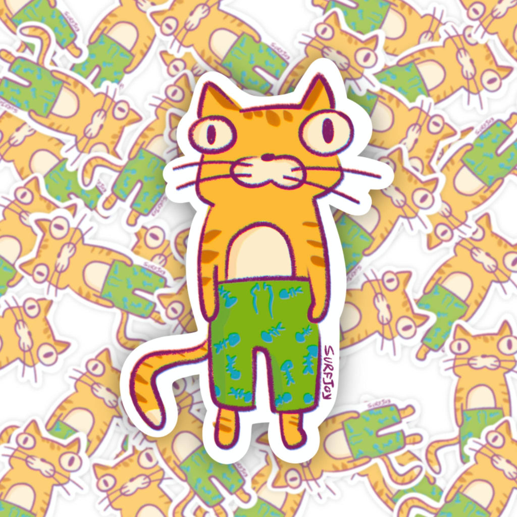 Board Shorts Cat Vinyl Sticker