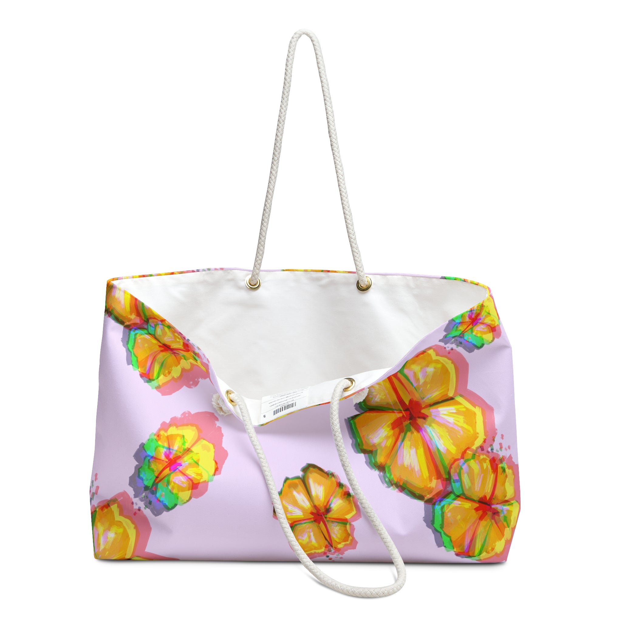 colorful floral pattern beach bag inside view