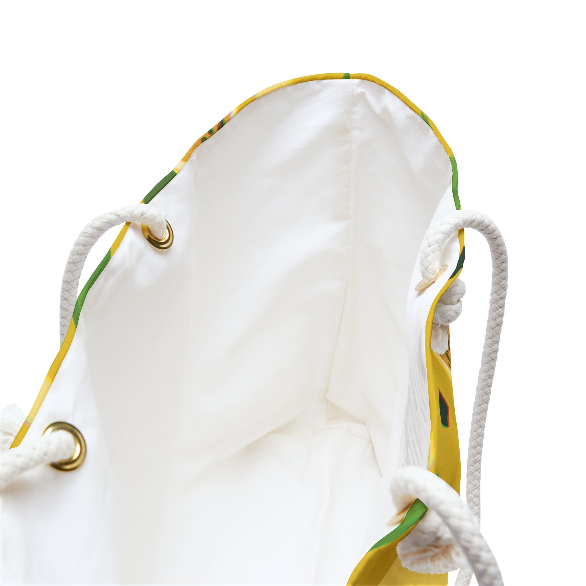 inside view of lilikoi pattern beach bag