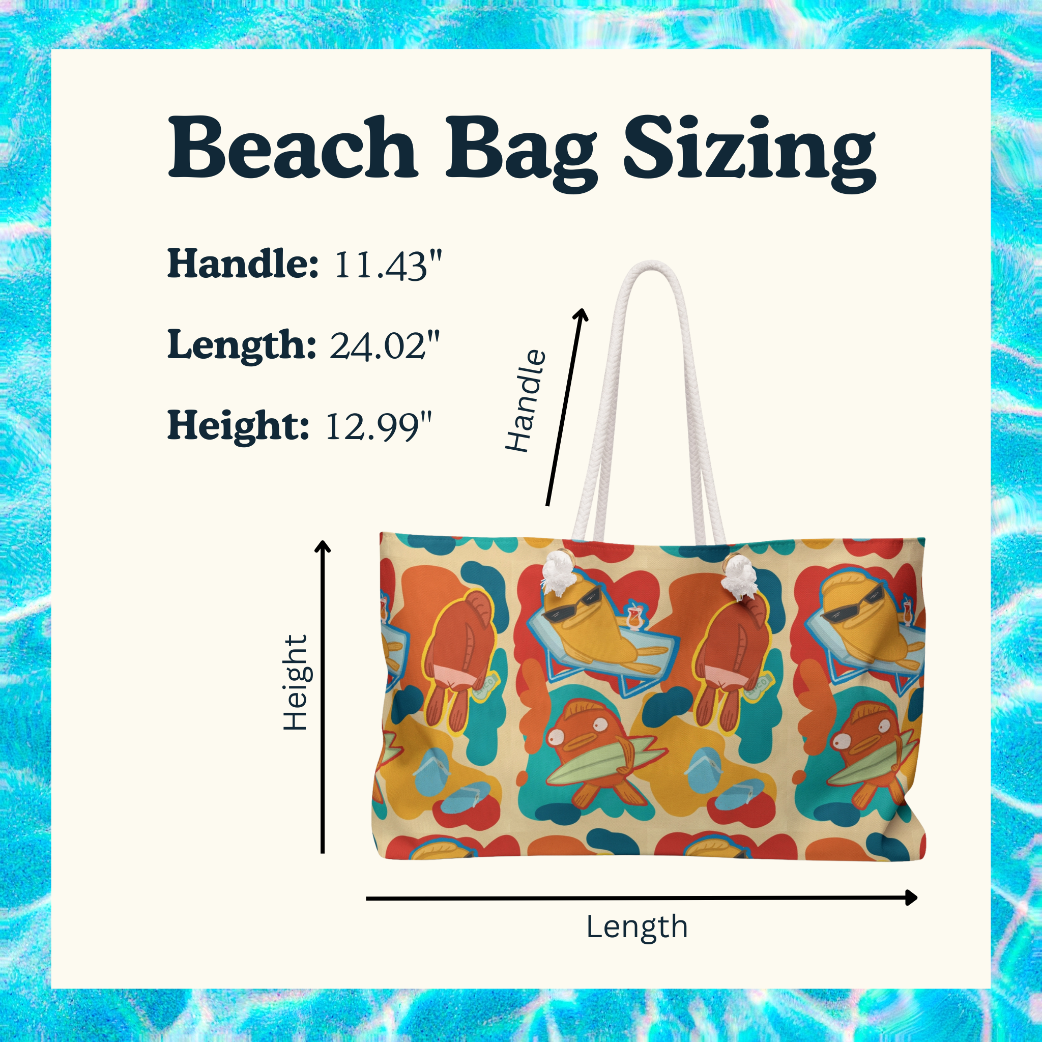 product dimensions size chart of groovy beach bag