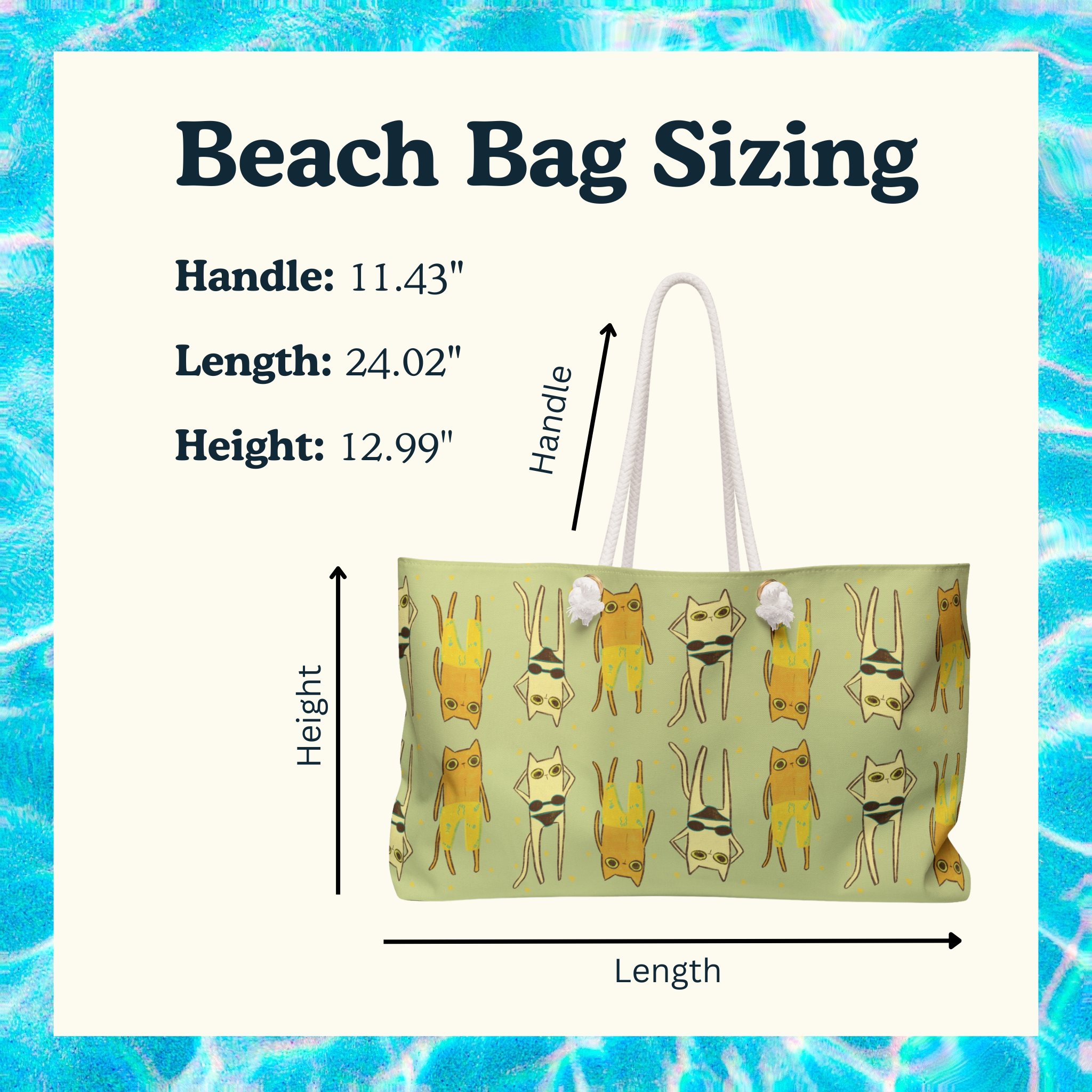 product measurements size chart for oversized beach bag
