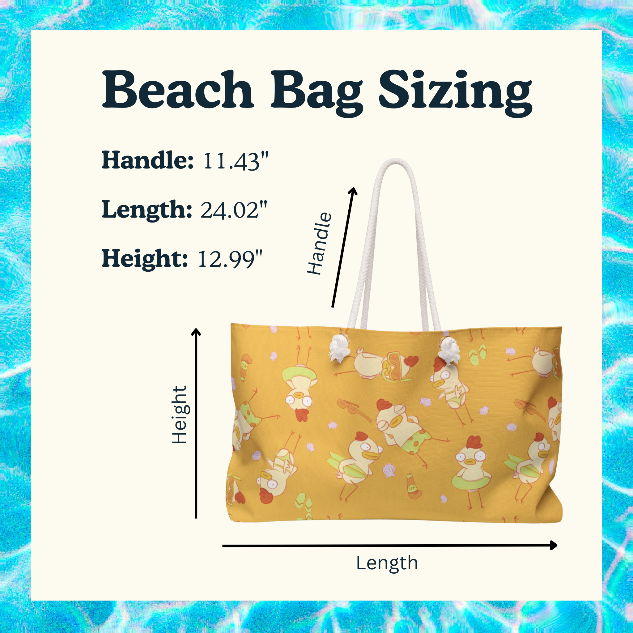 product dimensions size chart of oversized beach bag