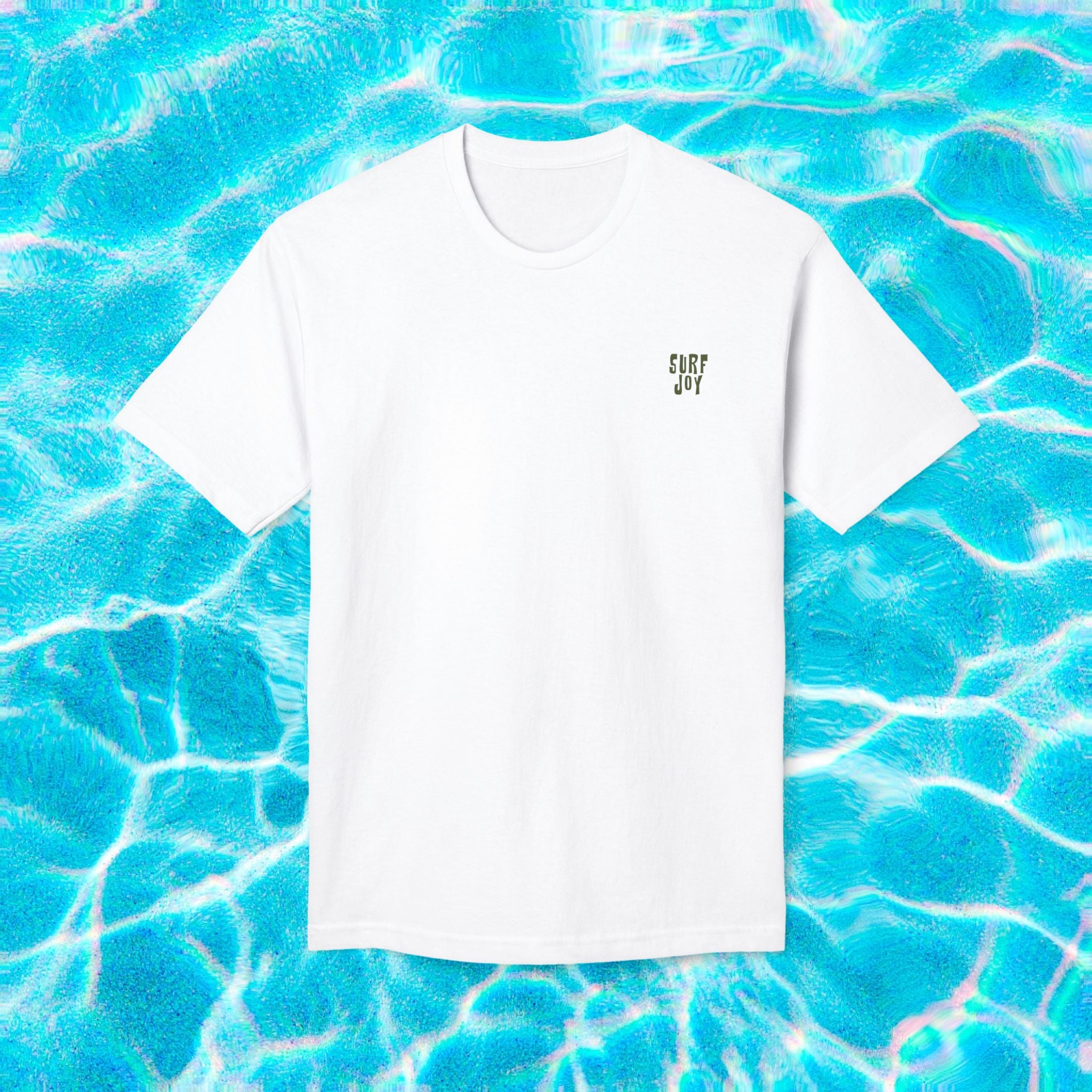 front view of a waikiki beach t-shirt featuring a dog in a beach chair with text thats says 'another ruff day in paradise'