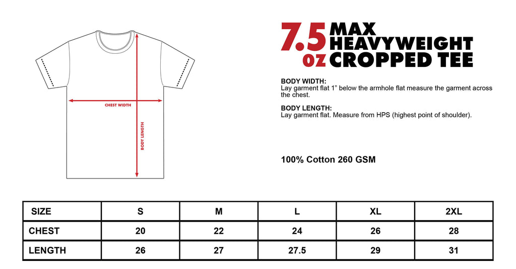 Size chart of shaka wear t-shirt