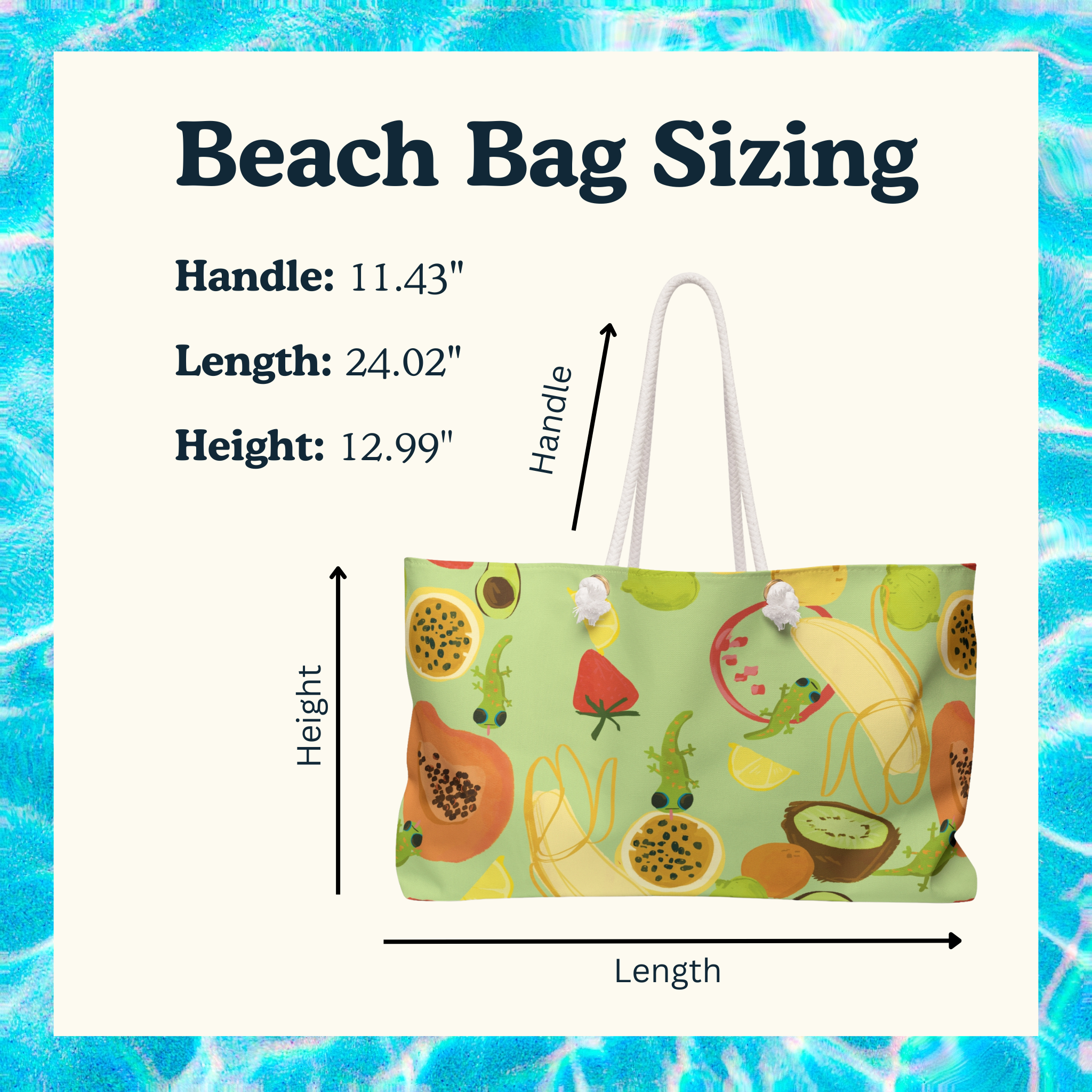 beach bag product dimensions size chart