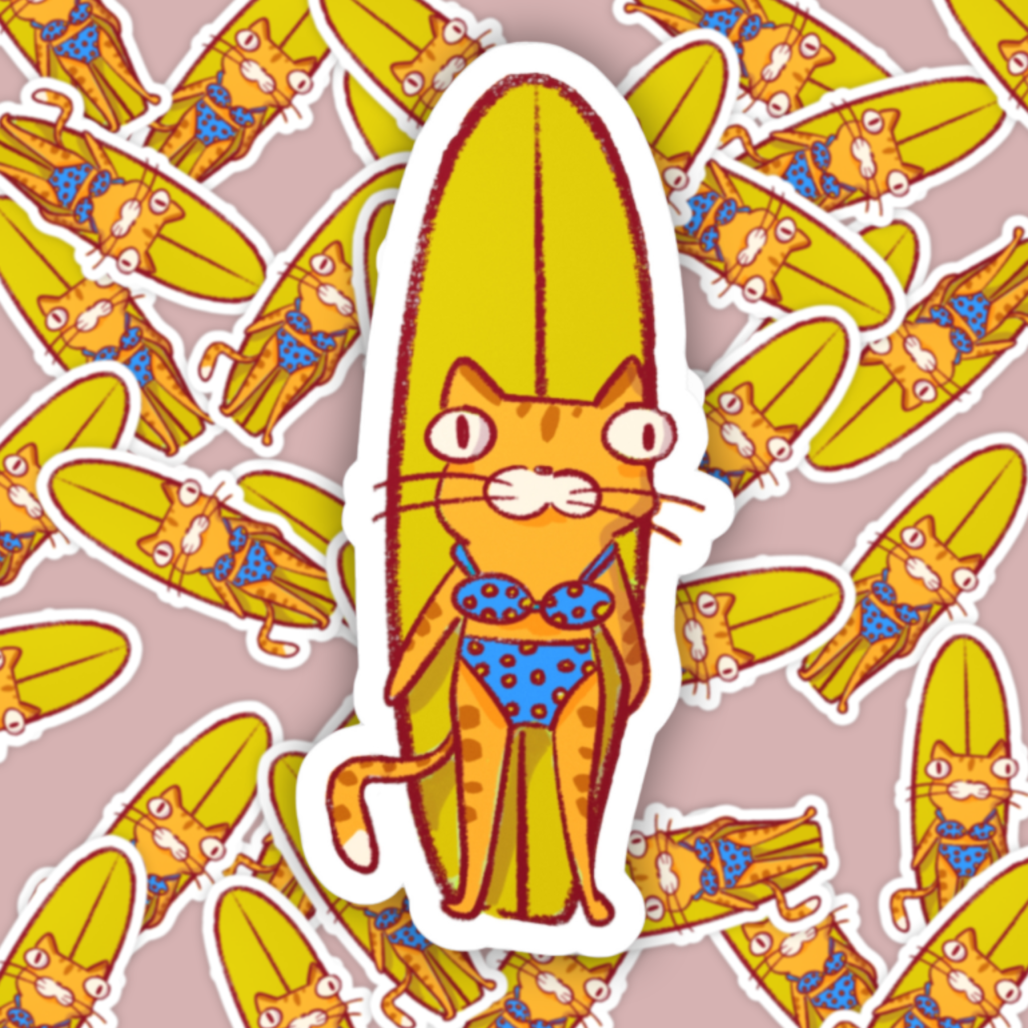 Surfer Bikini Cat Vinyl Sticker