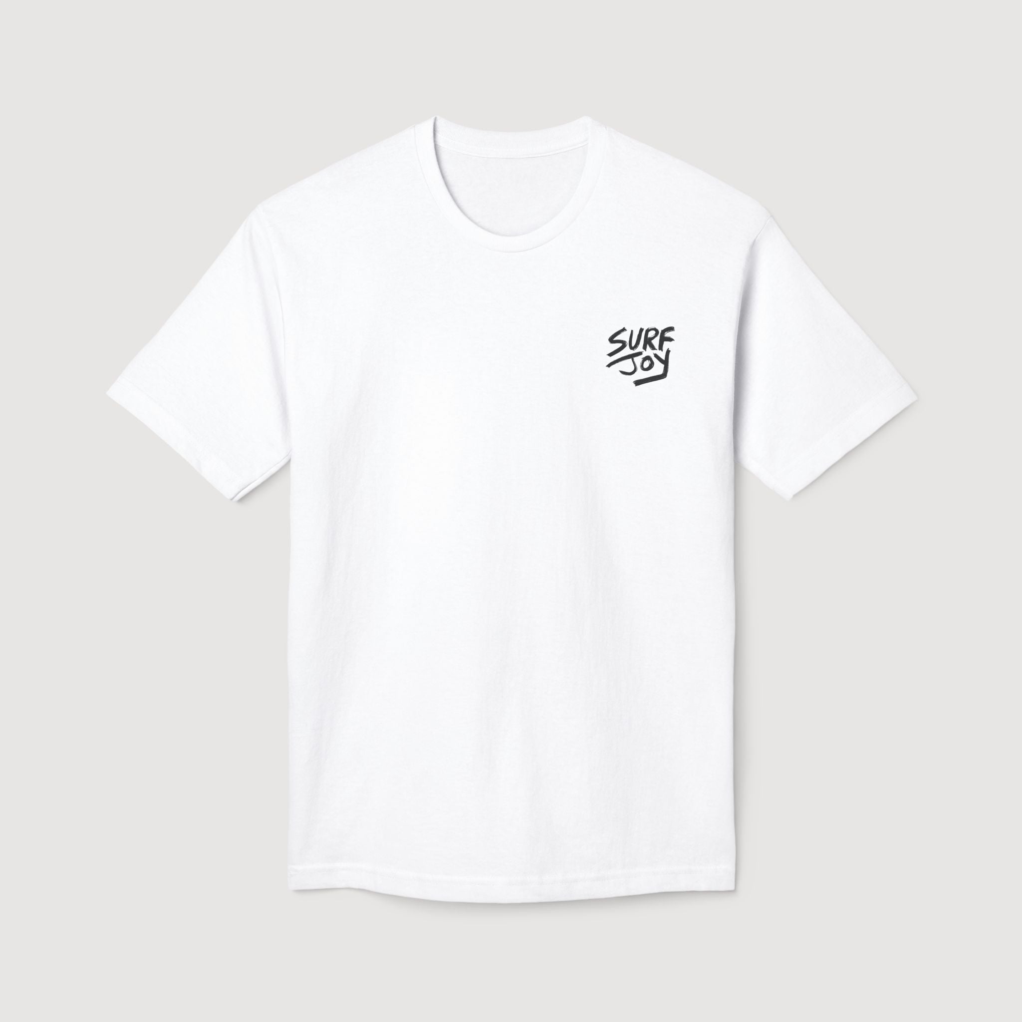 front view of a surf t-shirt showing the surfjoy logo
