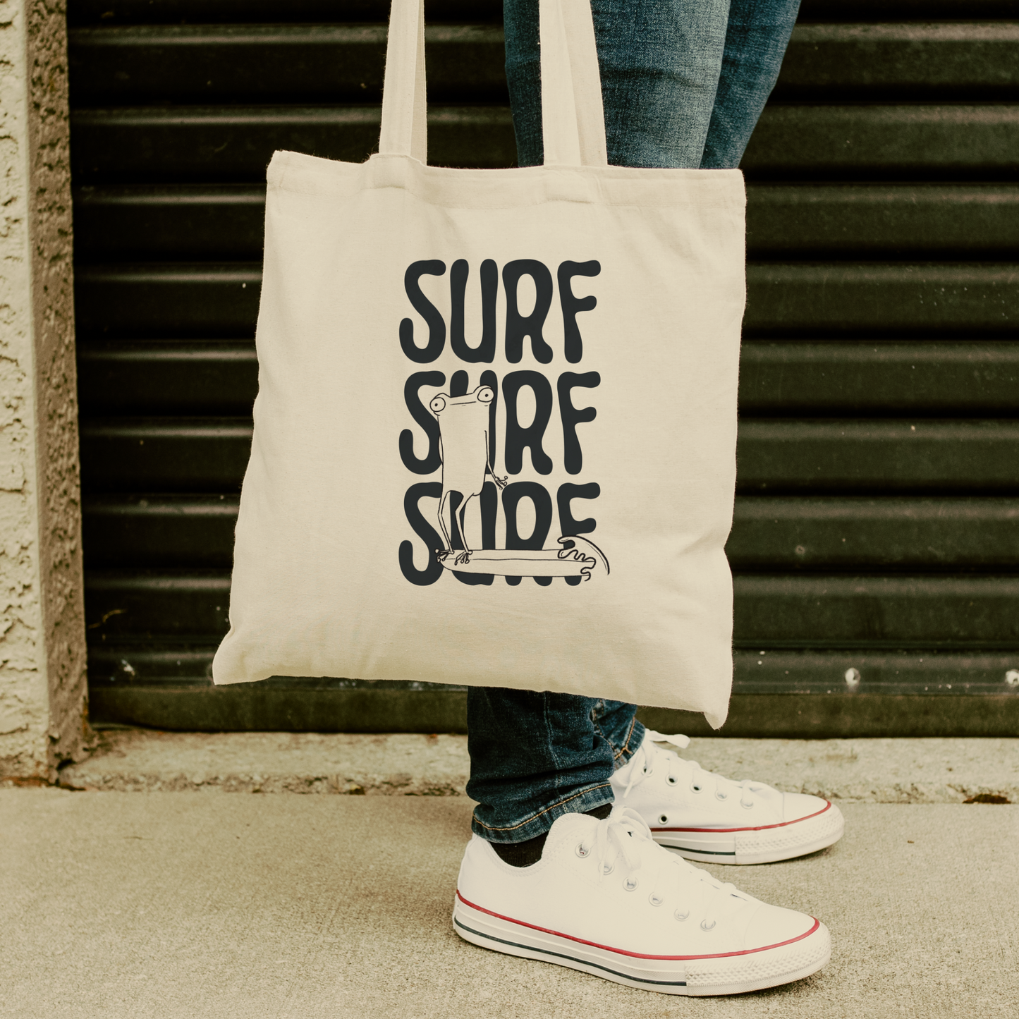 SURF frog Canvas Tote